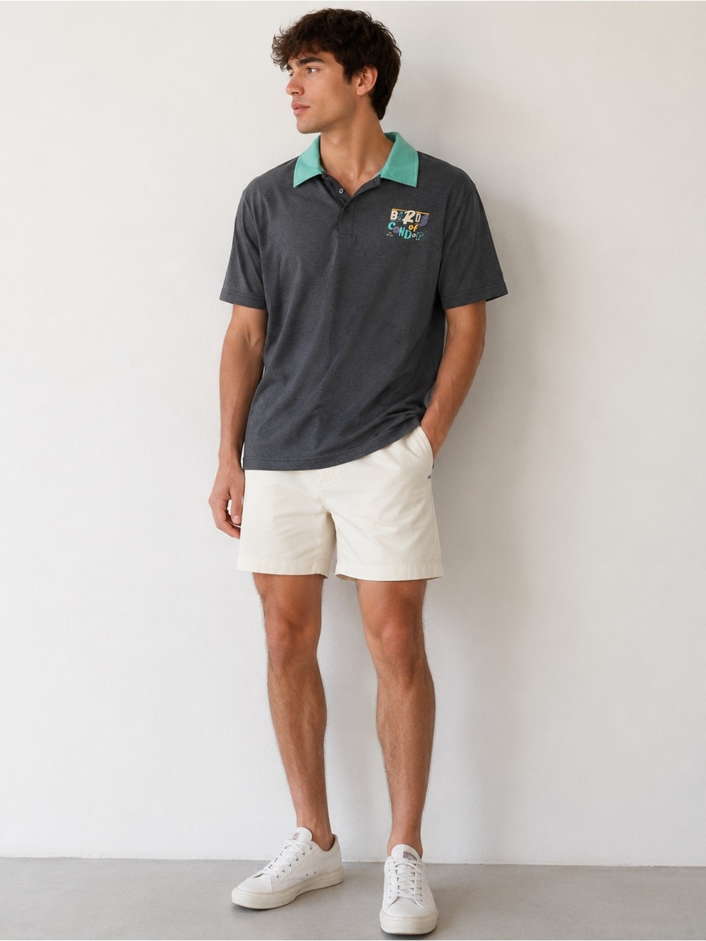 Birds of Condor Golf Polo Shirt Gray Mint Green Logo Performance Men’s Medium NW